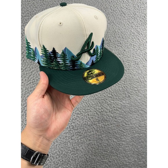 New Era Hat Cap Size 8 Atlanta Braves Outdoor 59FIFTY Fitted Green - NEW